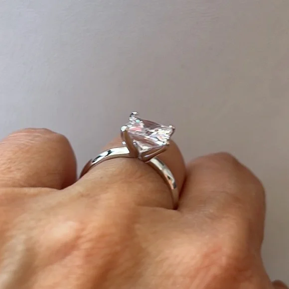 Sterling Silver 2ct Princess cut Engagement Ring sizes 5 6 7 8 9 10